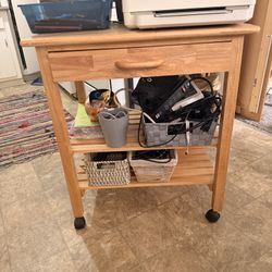 Rolling Kitchen Cart / Side Table / Office Storage – Natural Wood
