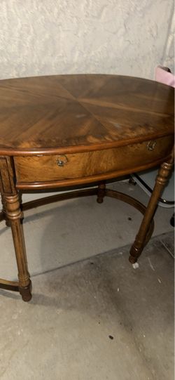 Vintage Oval Wood Side Table with Drawer