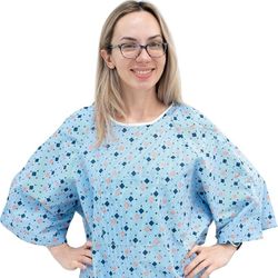 3-Pack Unisex Hospital Gowns – IV Snap Sleeves, Tie-Back, Blue Diamond Pattern (XL)