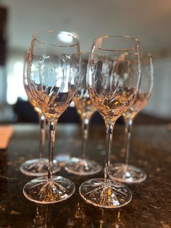 5 Rogaška RGS17 Crystal Water Goblets – Gold Rim – Signed – Excellent Condition