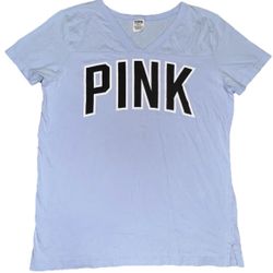 VS Pink V Neck Football Campus  Sz M Baby Blue worn 1x