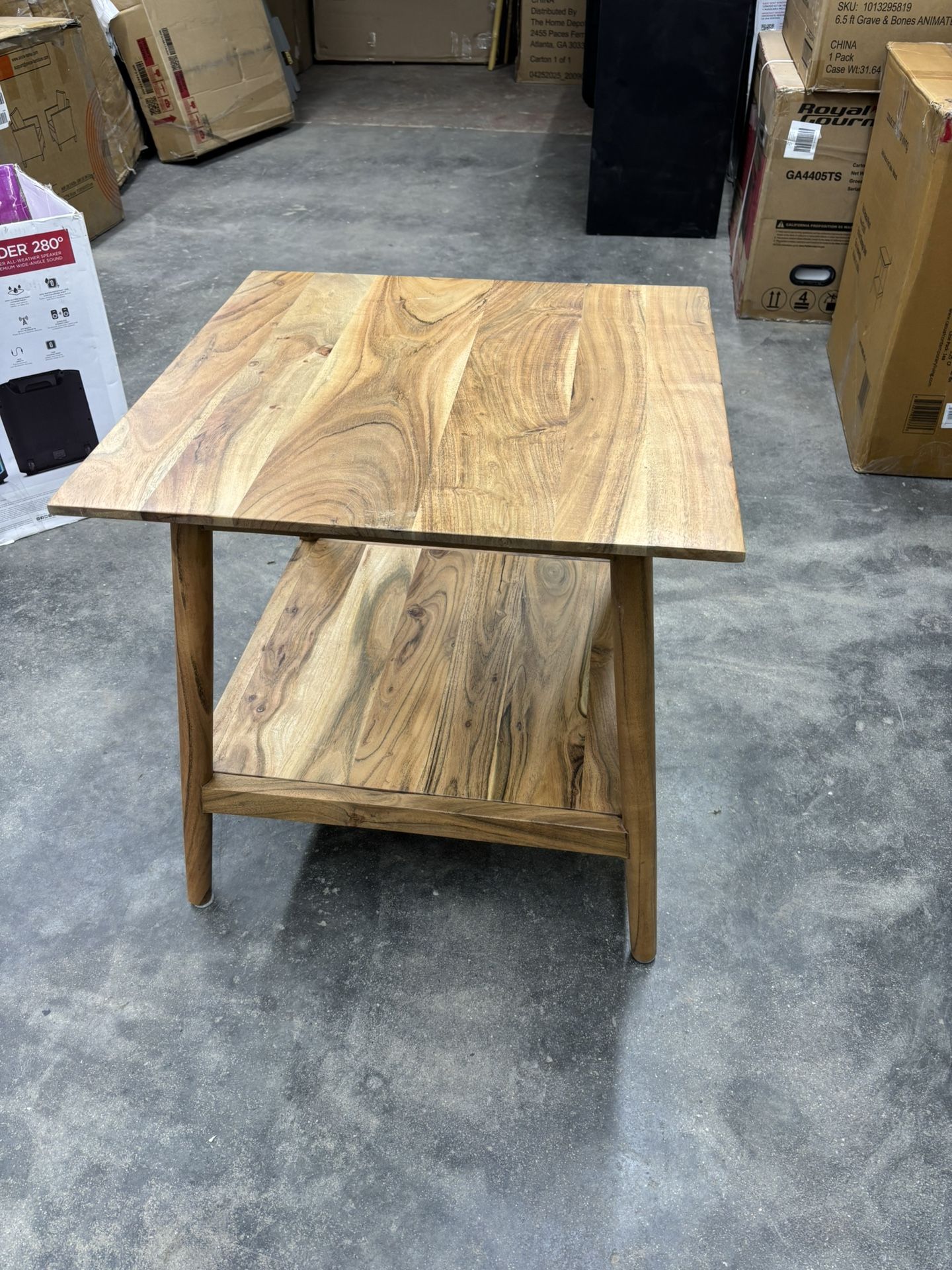 22 in. Natural Matte 22.25 in. Square Acacia Wood End Table with Shelf