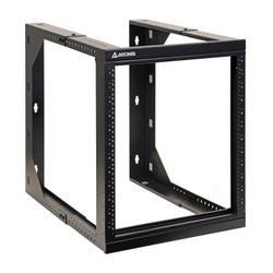 AEONS 12U Wall Mount IT Open Frame 19 Inch Depth-Adjustable 18-26" Rack with Swing Out Hinged Gate Black