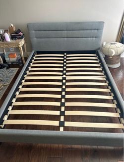 Grey queen size bed with frame, base and mattress $180