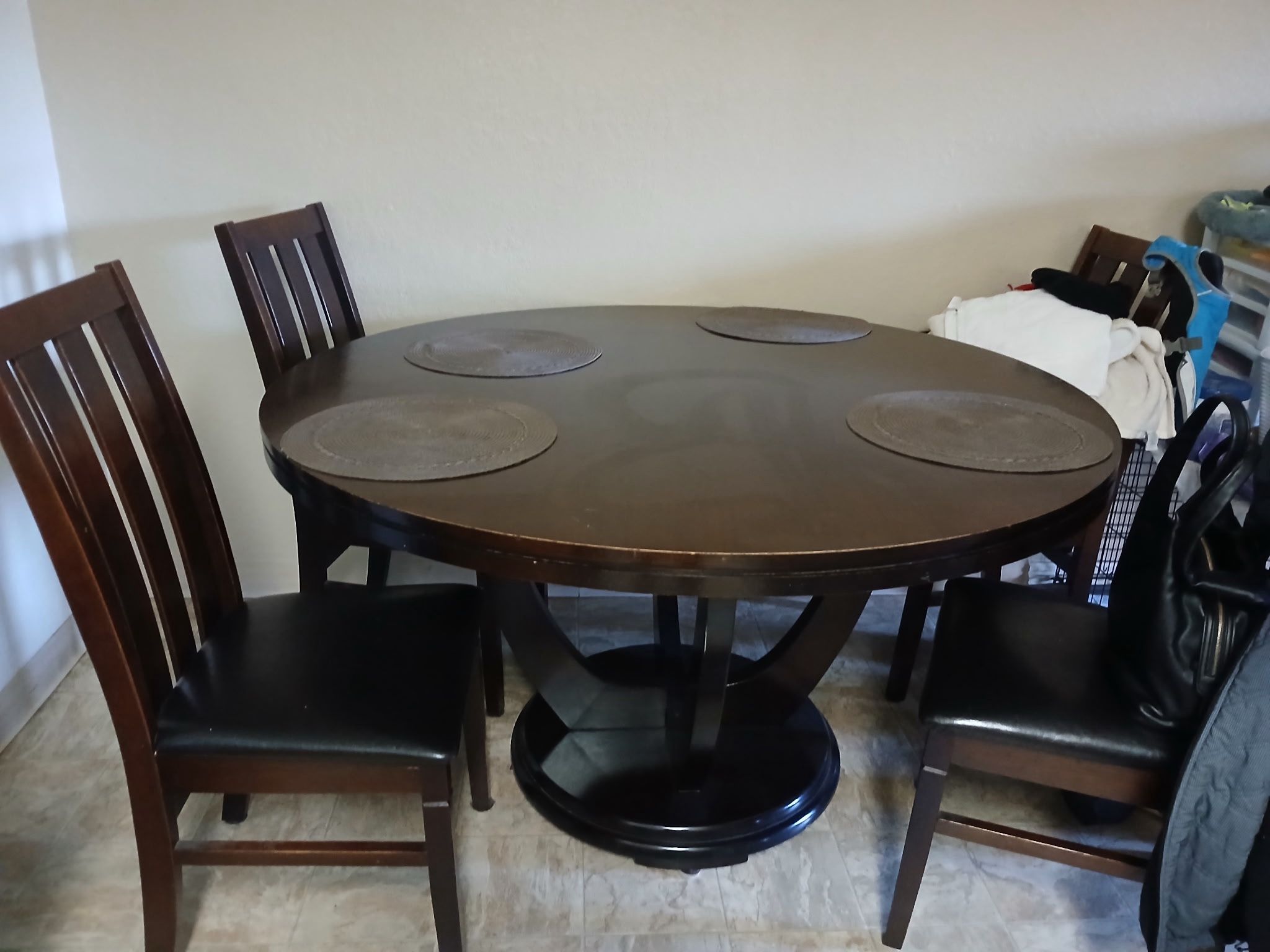 Wood Table + entertainment Center