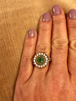 Emerald & Clear Topaz Silver Ring Size 8
