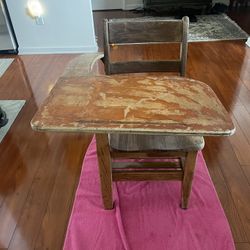 Antique Vintage One Arm Solid Wooden  School Desk w/ Shelf  Needs a paint job  Please see pictures 