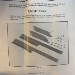 Brand New Delta Outfeed Support for Table Saw