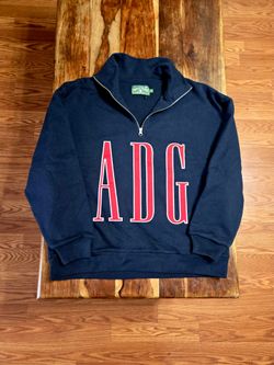 Denim Tears Men's Heavyweight ADG Navy Quarter-Zip Sweatshirt. Size Medium