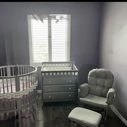Nursery Crib Changing Table And Rocking Chair 