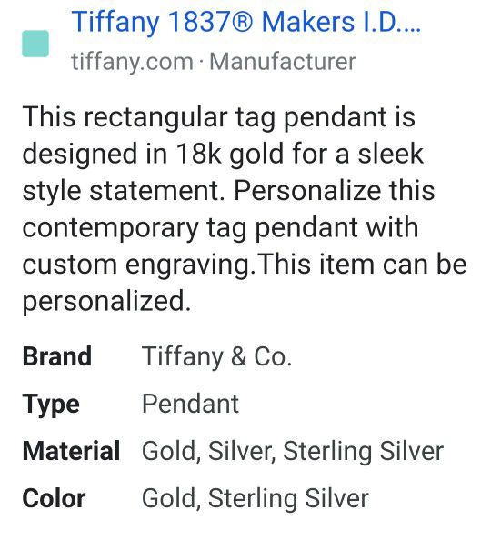 Tiffany 1837 Makers ID Tag Pendant