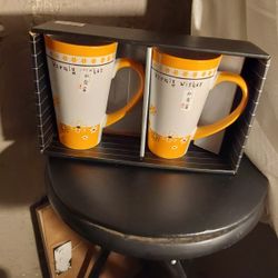 Contemporary Japanese "Warmly Wishes" Ceramic Mug Set - Set of 2 - Boxed