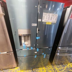 GE PROFILE 36 Inch 4 Door Refrigerator 27.9 Cu Ft Stainless Steel Dent Bottom Drawer