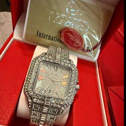 Fully Iced  out Cartier Watch With Box And Receipt
