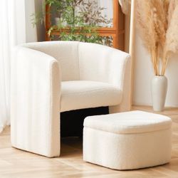 Boucle Arm Chair & Ottoman Set Of 2