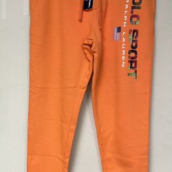 Brand New Ralph Lauren Orange Polo Sport Pile Fleece Jogger Pants Size Large