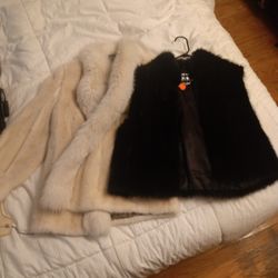 PRICE Drop!!! Pair Of Furs Vest Mink, White Fur Unknown, $300 For Both;;