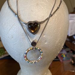 Brighton Duchess Topaz Amber Heart &!Round Swivel Multi-Color Stones Pendant SNecklace-18”