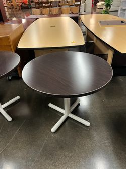 3ft Round Table, Dark Wood Top