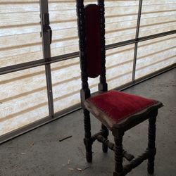 Antique Red Velvet Childs Wooden Chair 