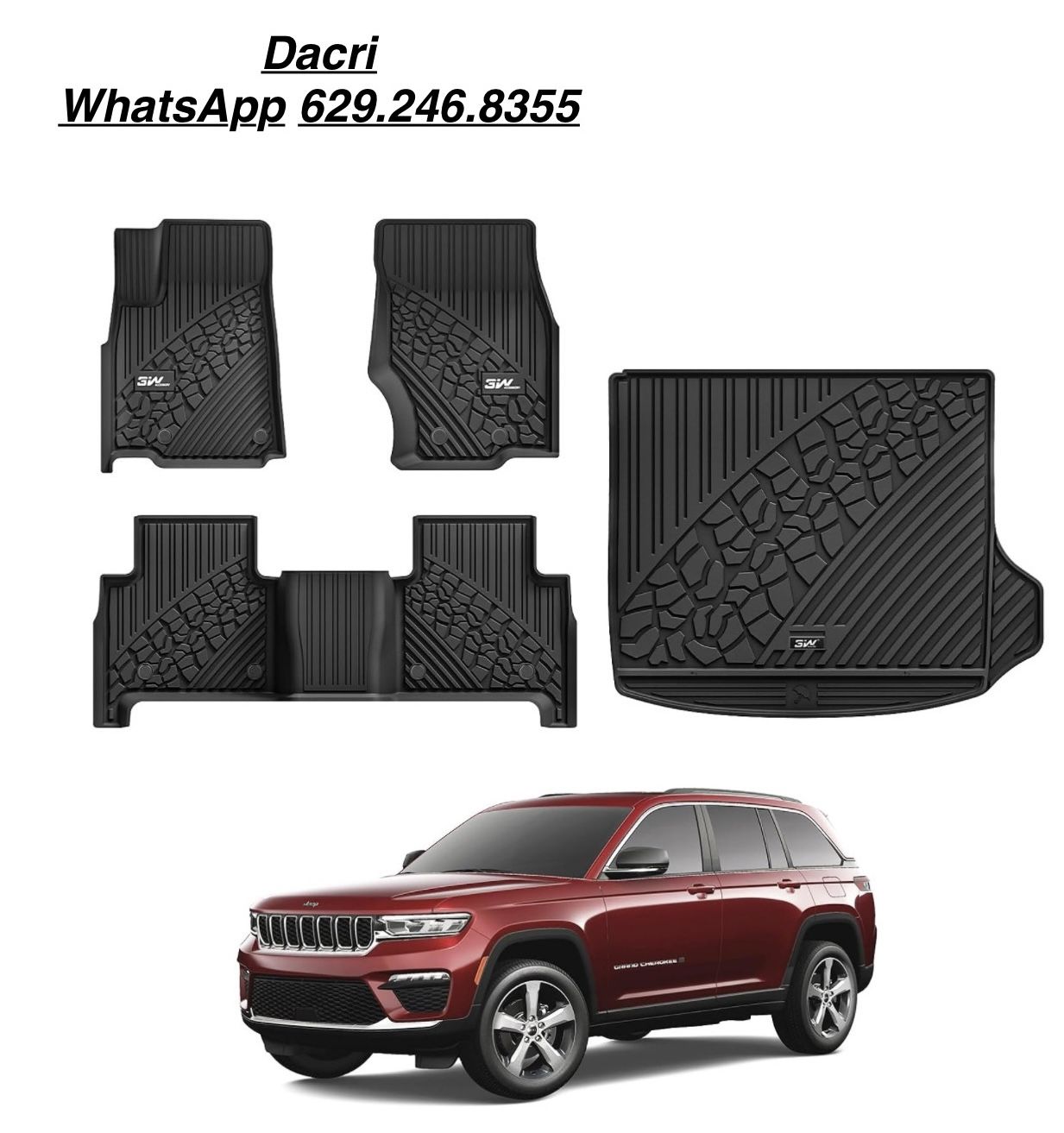 3W Floor Mats & Cargo Liner Fit for 2022-2024 2025 Jeep Grand Cherokee (Non L or WK) TPE All Weather Custom Fit Floor Liner for 1st 2nd Rows and Trunk