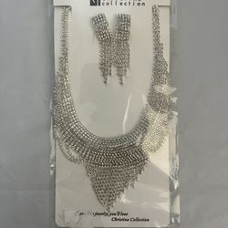Silver formal necklace and earrings