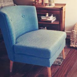 Mid Century Modern Style Slipper Chair Blue Teal Accent Chair Tapered Legs