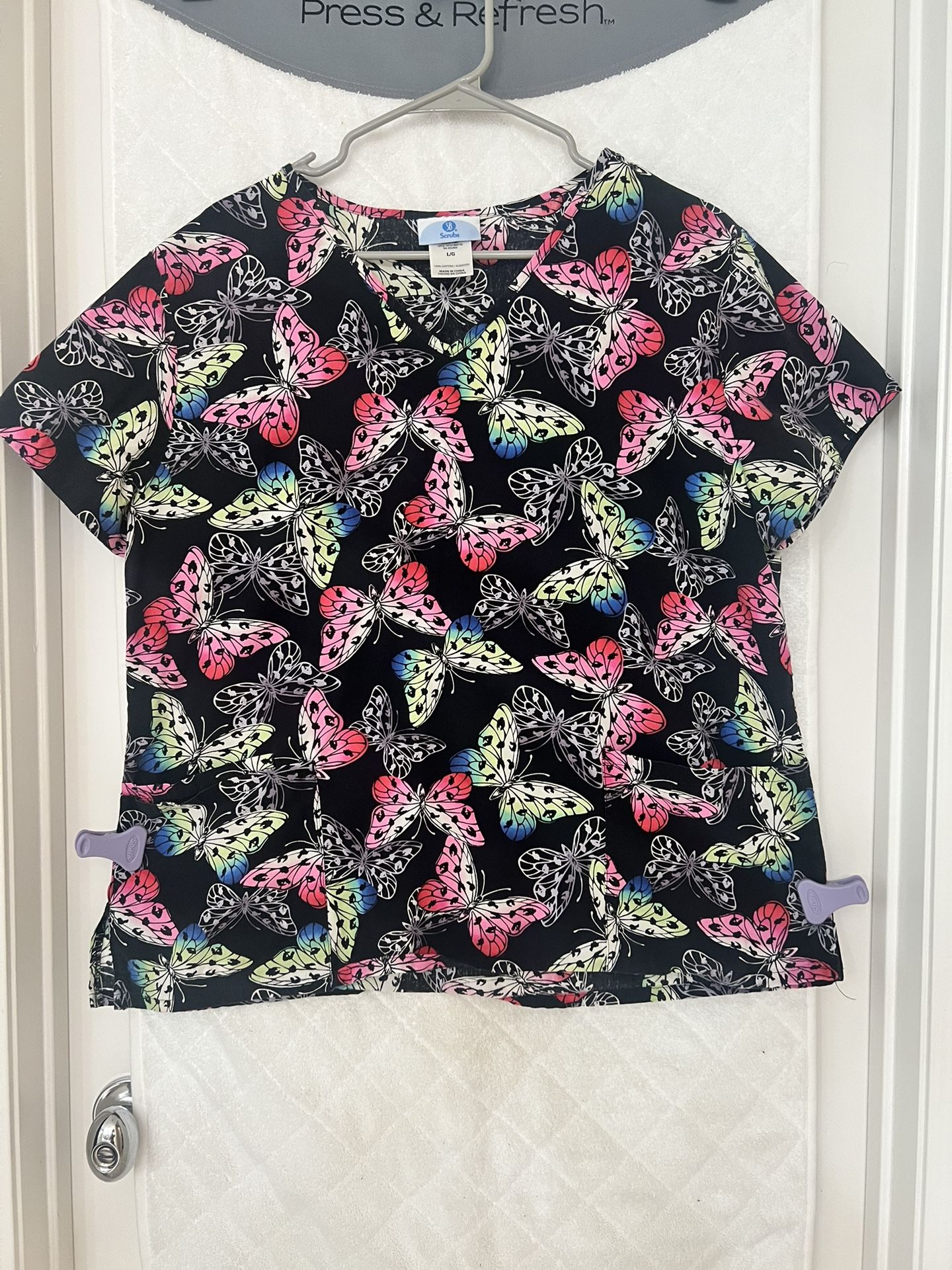 Multicolor Butterfly Scrub Top