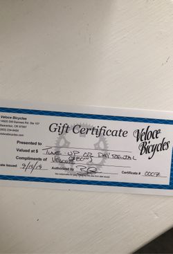 Gift certificate for Veloce Bicycles