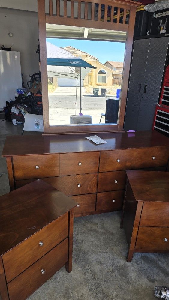 Dresse With Mirror  And Two Night Stands  In Great Condition.63in W.×341/2  In.H. Night Stands Are 23in.W. X271/2 In.H 