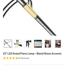 22" LED Grand Piano Lamp - Black/Brass Accents
