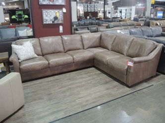 Brown Top-Grain Leather L-Shaped Sectional Sofa - Outlet Clearance