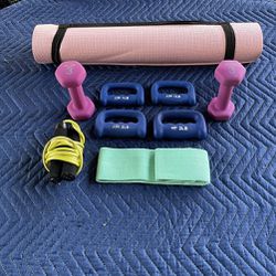 Yoga Mat 1 / 2 & 3 Pound Dumbbell Sets, Booty Band And Jump Rope All Like New