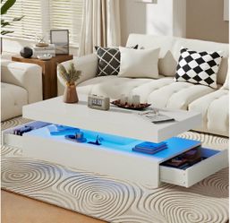 47” White High-Gloss LED Coffee Table with 2 Drawers