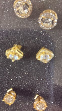 Gold-Tone CZ Stud Earrings Set of 3