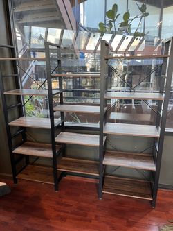 Industrial Triple-Wide 5 tier Bookshelf (2 Available)
