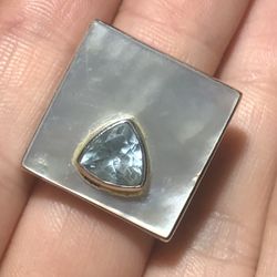 Vintage 80s Modern Sterling MoP and Blue Topaz Ring Size 6