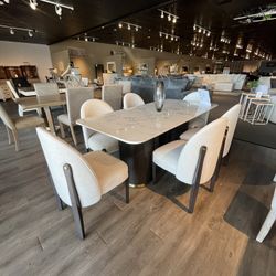 White/black 7PC Dining Table Set