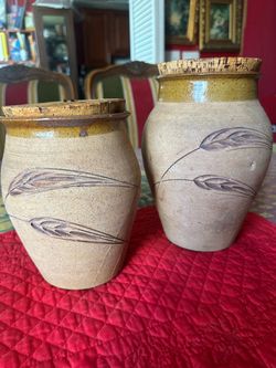 Pair of Stoneware Pottery Jars with Cork Lids