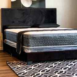King Black Velvet Bed Plus King Plush Mattress (free Delivery )