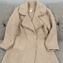 C&C California Teddy Sherpa Faux Fur Long Line Peacoat Size Medium