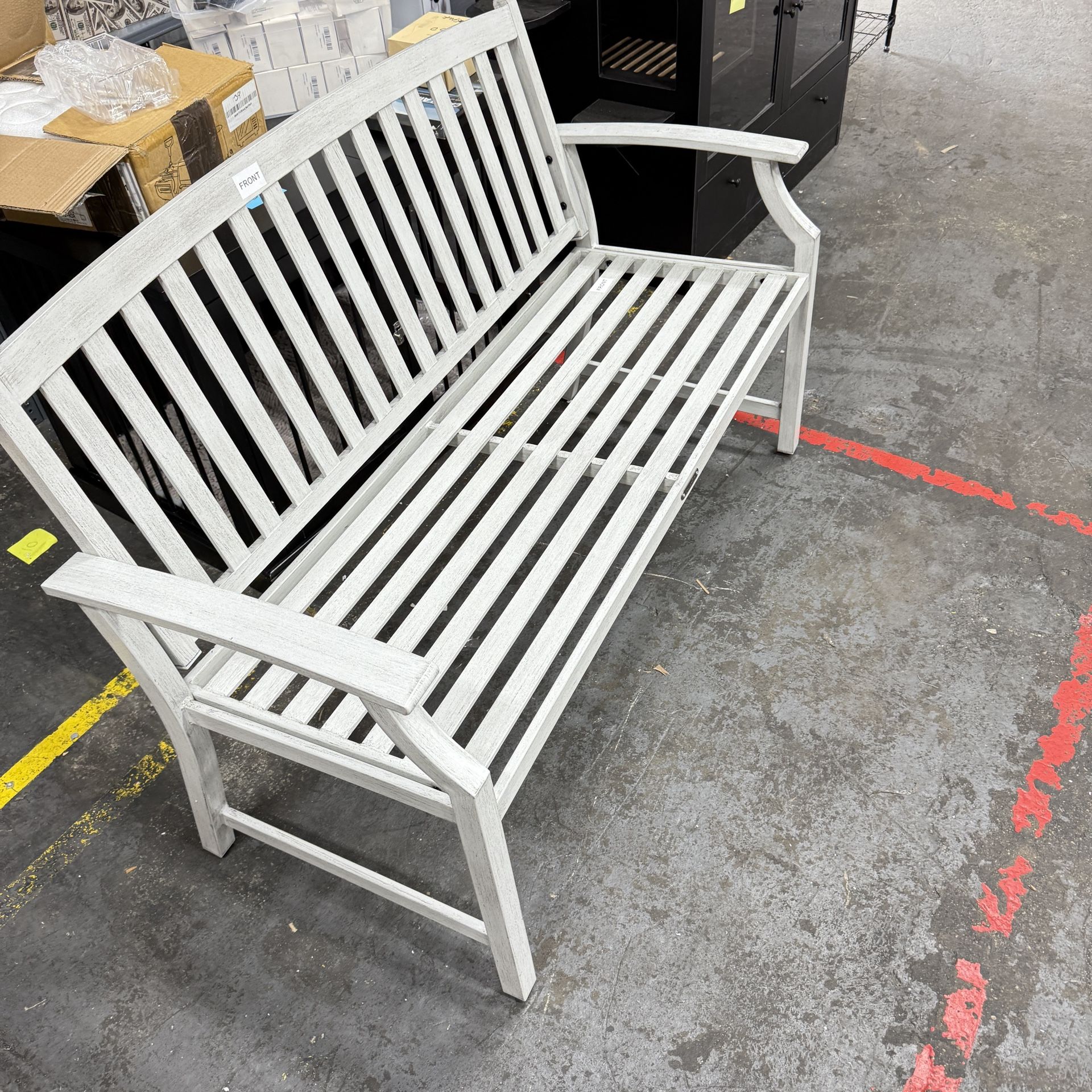 Grand patio 52" Farmhouse Outdoor Bench, Garden Benches with Rust Free Metal Powder Coated Frame and Aluminum Backrest, Faux Wood Grain Finish Frame P