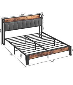 Full Bed Frame, Storage Headboard with Charging Station, Solid and Stable, Noise Free, No Box Spring Needed, Easy Assembly
