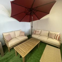 Beige Outdoor 2-piece Sofa and Loveseat Set  w/ Cushion
