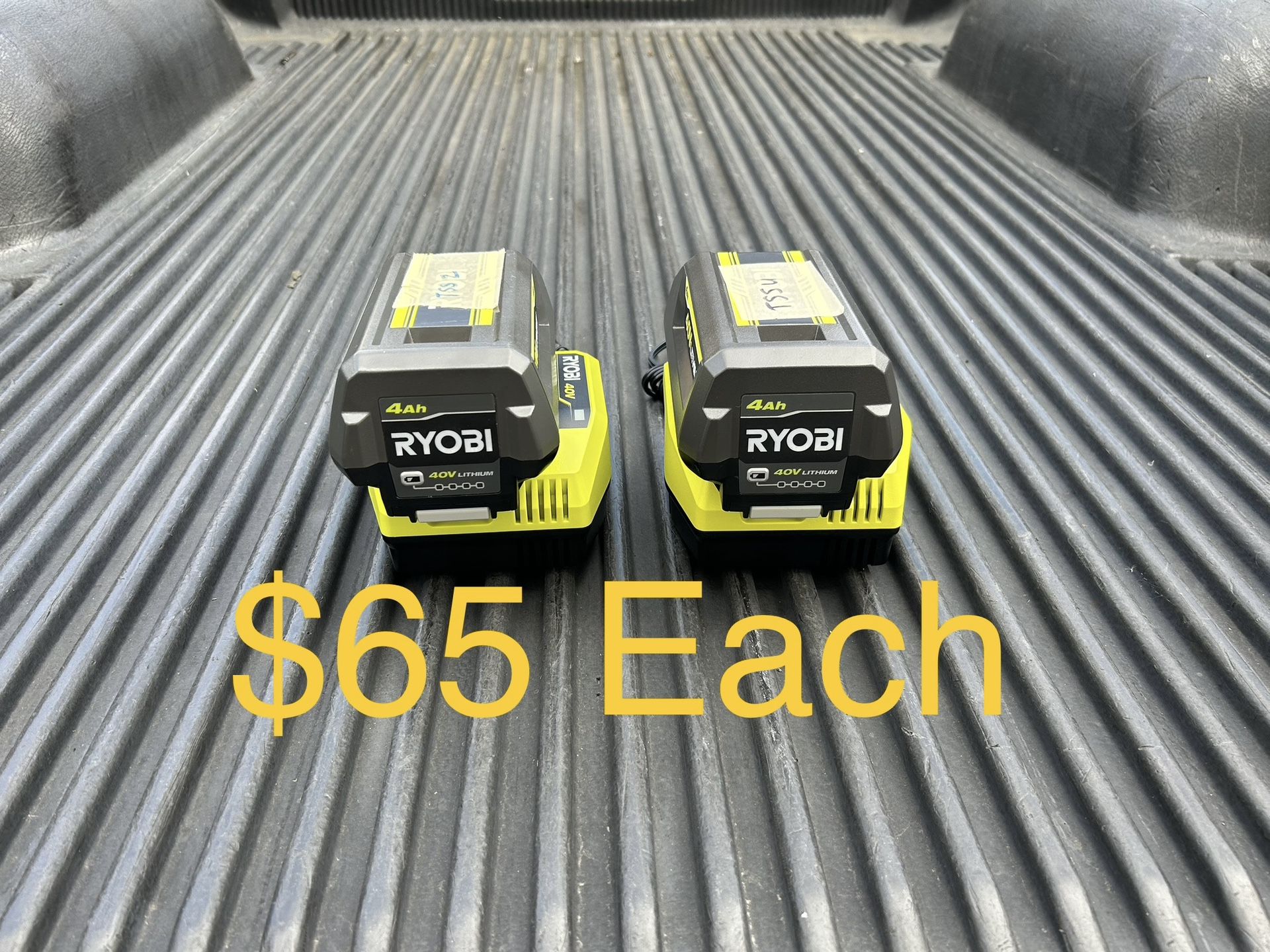 RYOBI 40V Lithium-Ion 4.0 Ah Battery & Charger Starter Kit **$65 Each, 2 Available**