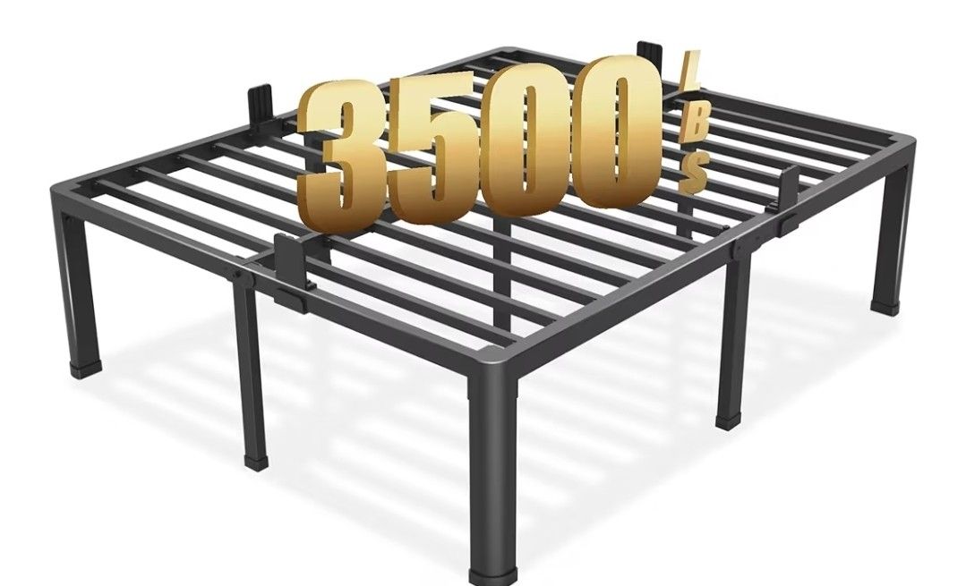 NIB 18 inch Full Size Bed Frame with Round Corner Legs Mattress Slide Stopper,3500 lbs Heavy Duty Metal Platform,Steel Slat Support,No Box Spring Need