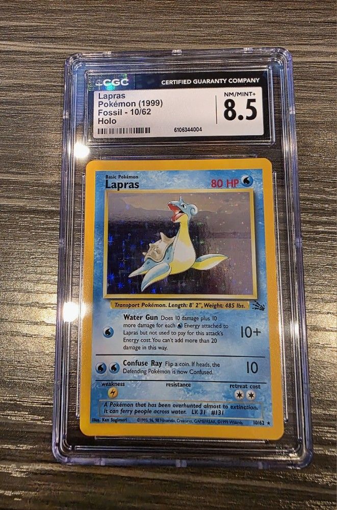 CGC 8.5 Lapras 1999 Fossil 10/62 Holo Pokemon Card psa