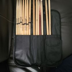 Chrome Cast Drum Sticks Bag and Various Sticks 