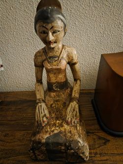 vintage Indonesian Loro Blonyo hand-carved wood statue
