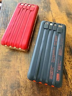 20000mAh Power Banks with Built-In Cables – Set of 2